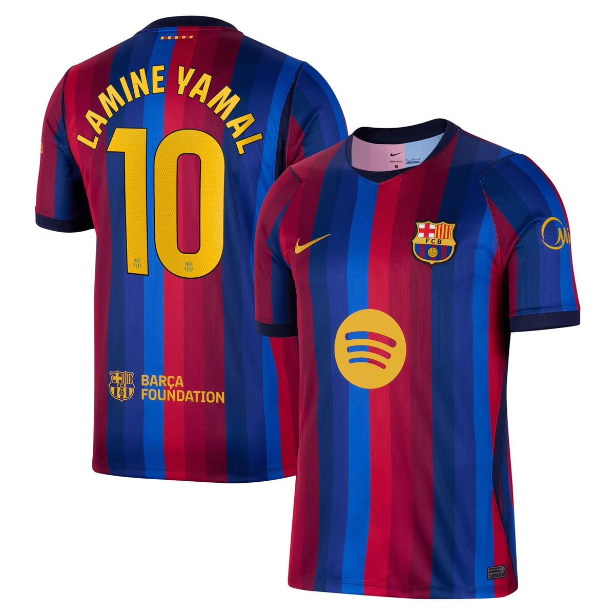 Front and back view of men's Barcelona 2026-2027 home red stadium replica jersey featuring Lamine Yamal by Final Third Kit
