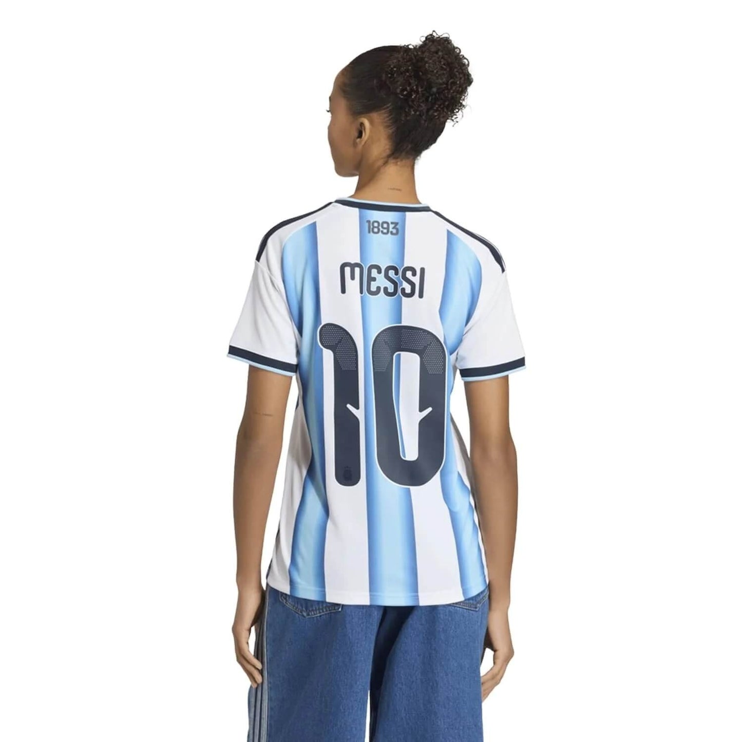 back view of a girl wearing Argentina adidas Home Shirt 2026 - Womens with Messi 10 printing