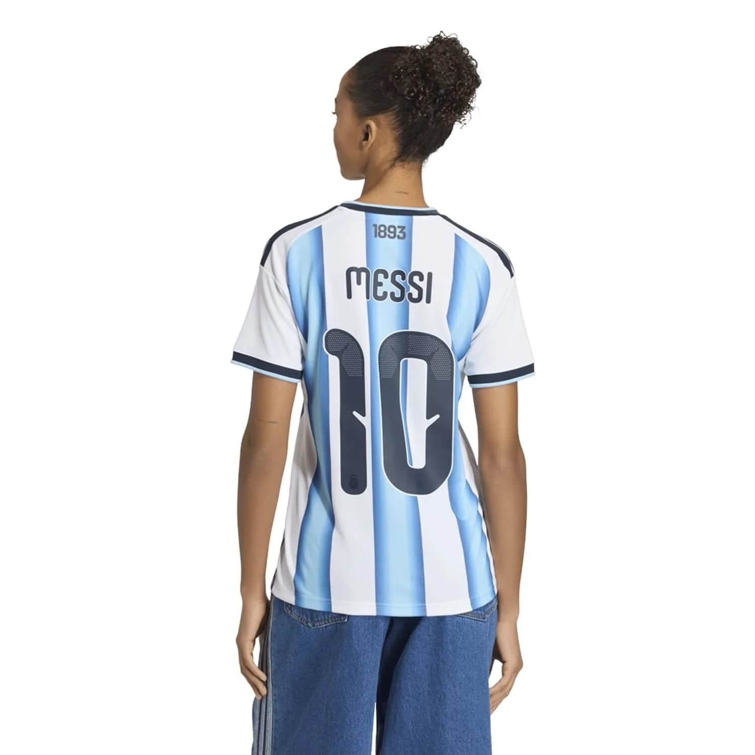 back view of a girl wearing Argentina adidas Home Shirt 2026 - Womens with Messi 10 printing