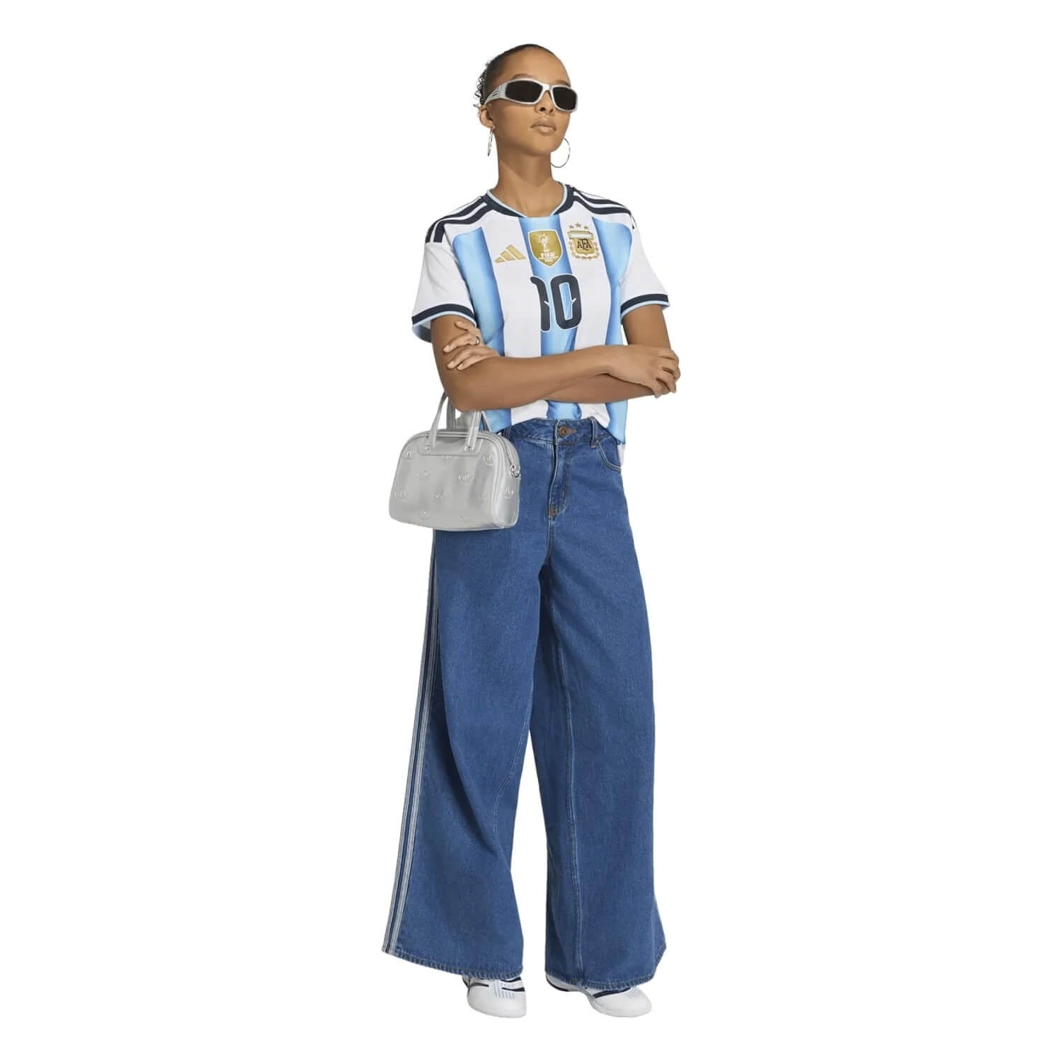 a model wearing a Argentina adidas Home Shirt 2026 - Womens with Messi 10 printing