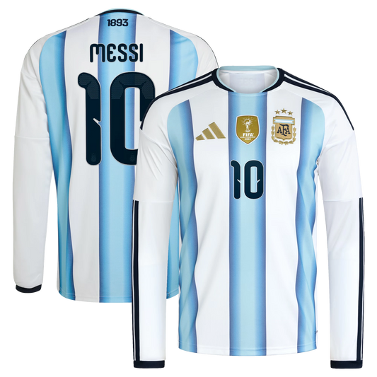 Argentina 2026 World Cup Home Men's Long-Sleeve Stadium Replica Jersey With Messi #10 Printing