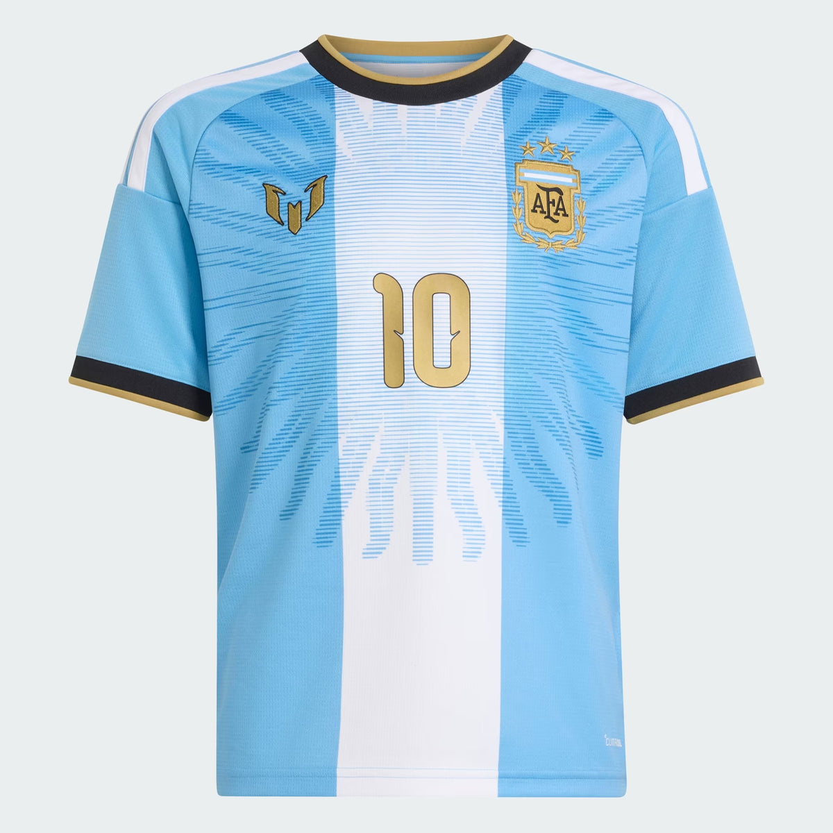 Front view of youth Argentina national team AFA x Messi light blue replica soccer jersey by Final Third Kit