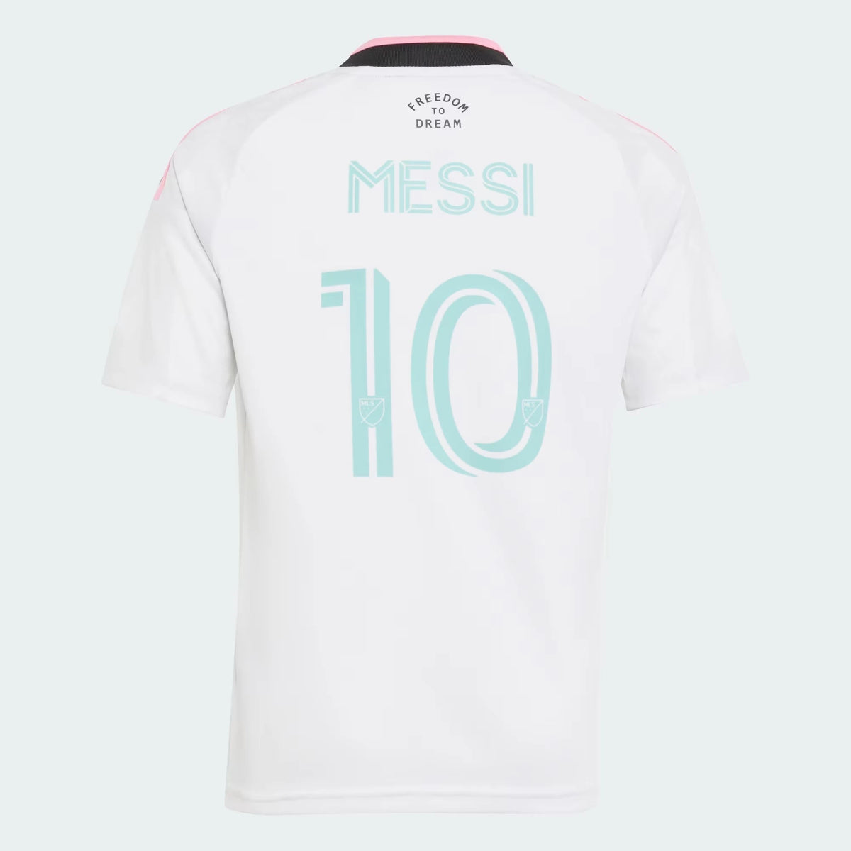 Back view of youth Inter Miami CF 2026 third white football shirt with Lionel Messi name and number 10 printing by Final Third Kit