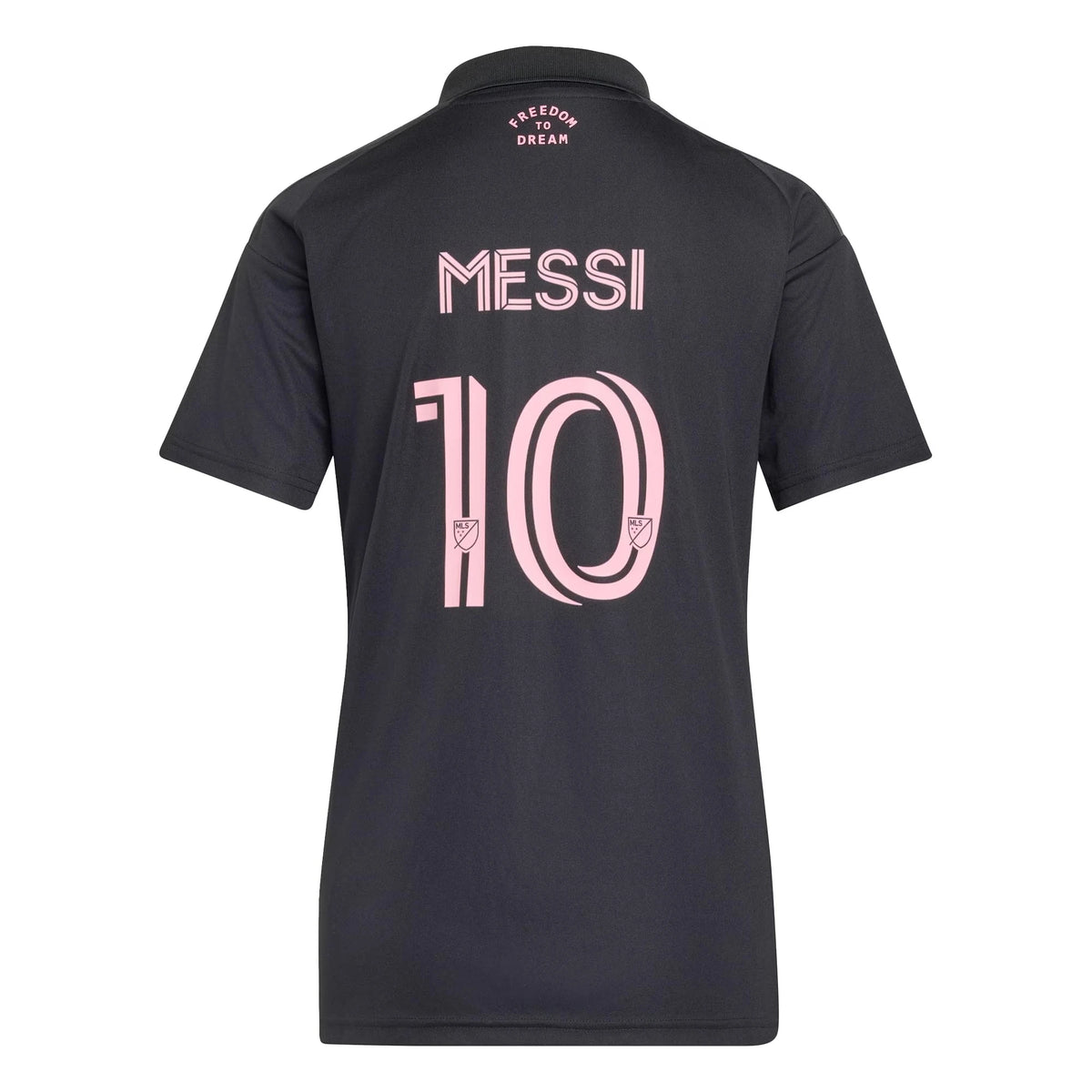 Back view of women's Inter Miami CF 2026 Presagio black replica football shirt with Lionel Messi name and number 10 printing by Final Third Kit