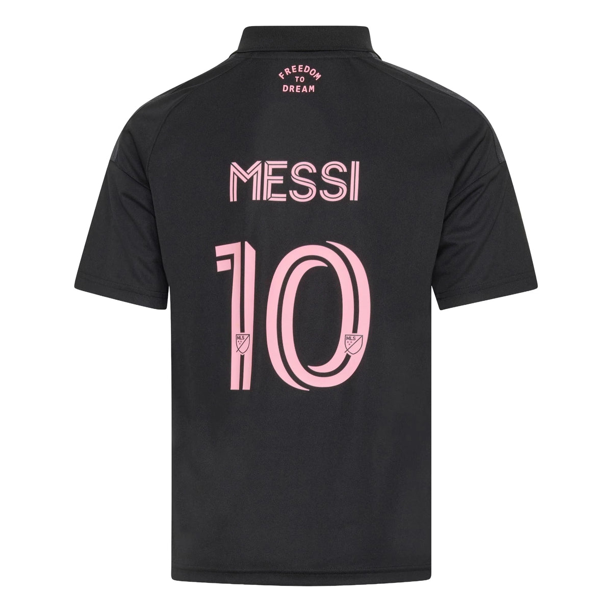 Back view of youth Inter Miami CF 2026 Presagio black replica football shirt with Lionel Messi name and number 10 printing by Final Third Kit