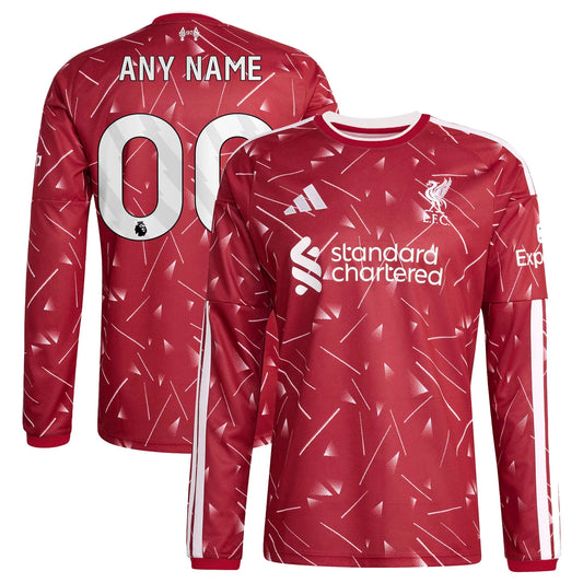 Front and back view of Liverpool 2026-2027 home red replica long sleeve custom jersey by Final Third Kit