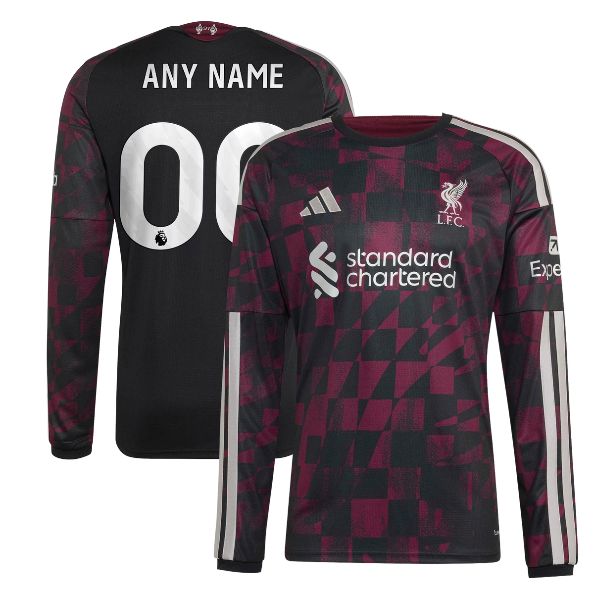 Front and back view of Liverpool 2026-2027 third black replica custom long sleeve jersey by Final Third Kit