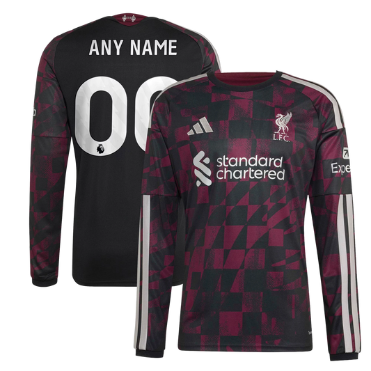 Front and back view of Liverpool 2026-2027 third black replica custom long sleeve jersey by Final Third Kit