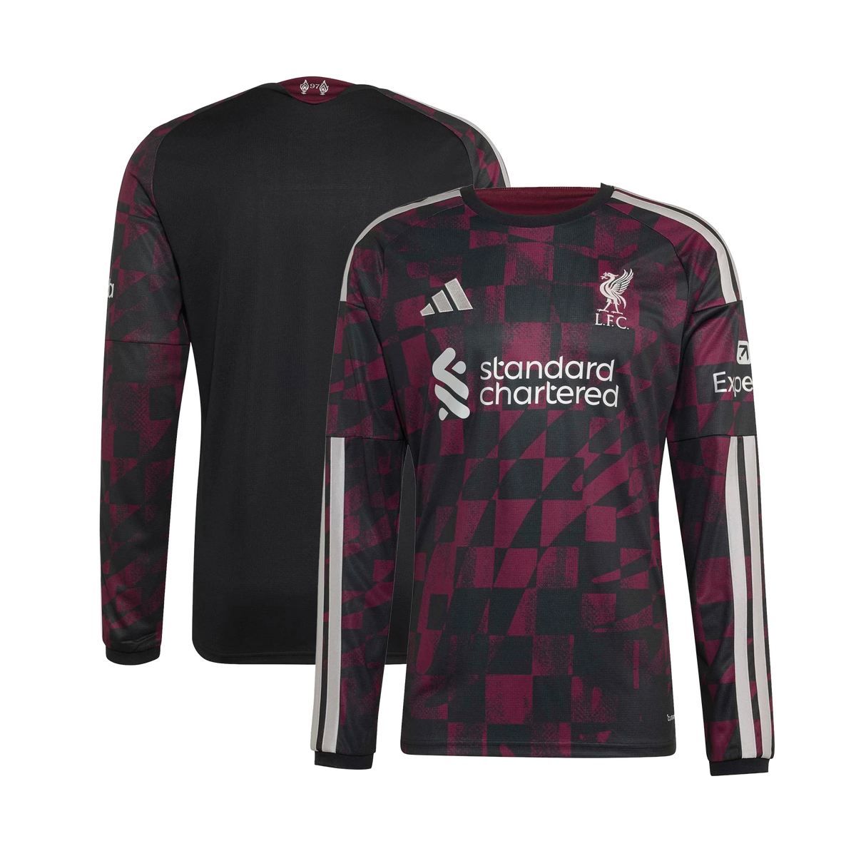 Front and back view of Liverpool 2026-2027 third black replica long sleeve jersey by Final Third Kit