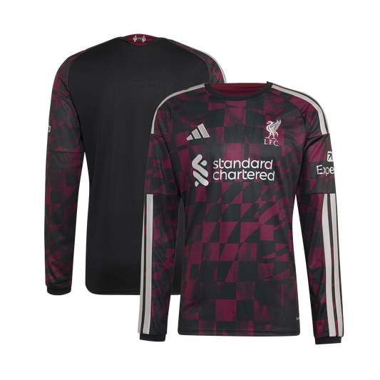 Front and back view of Liverpool 2026-2027 third black replica long sleeve jersey by Final Third Kit