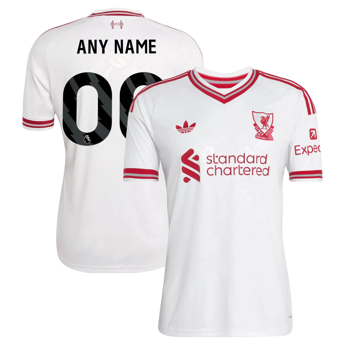 Front and back view of Liverpool 2026-2027 away white replica custom jersey by Final Third Kit