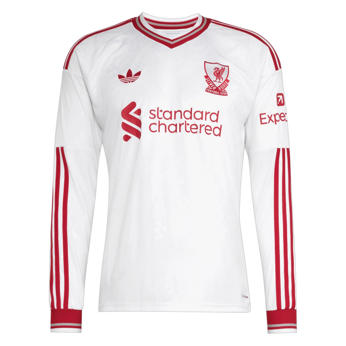 Front view of Liverpool 2026-2027 away white replica long sleeve custom soccer jersey by Final Third Kit