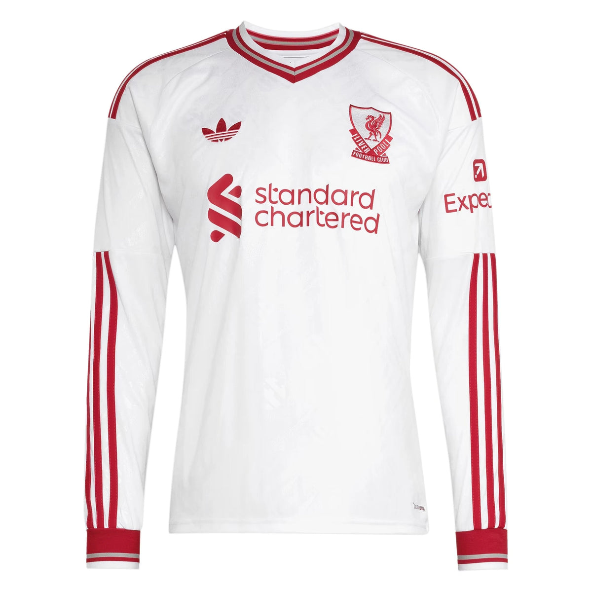 Front view of Liverpool 2026-2027 away white replica long sleeve soccer jersey by Final Third Kit