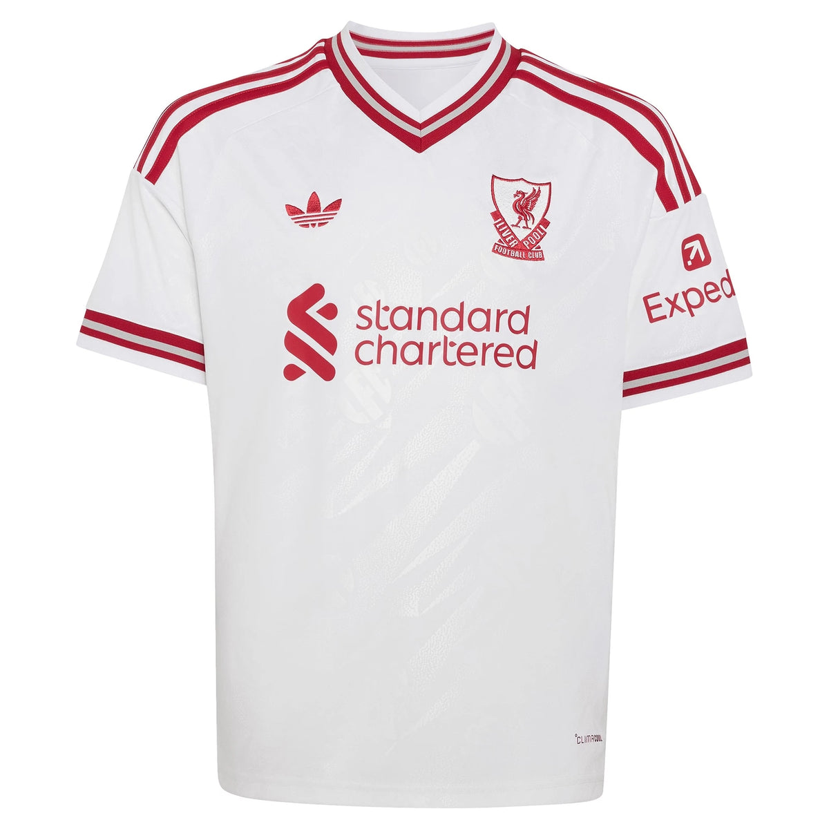 Front view of youth Liverpool 2026-2027 away white replica soccer jersey by Final Third Kit