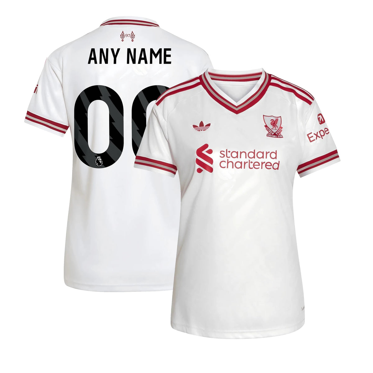 Front and back view of women's Liverpool 2026-2027 away white replica custom jersey by Final Third Kit