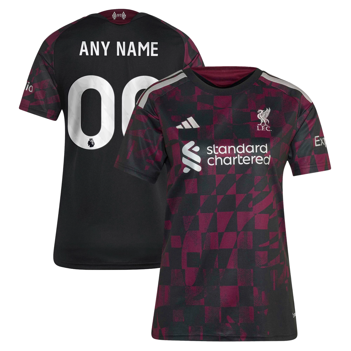 Front and back view of women's Liverpool 2026-2027 third black replica custom jersey by Final Third Kit