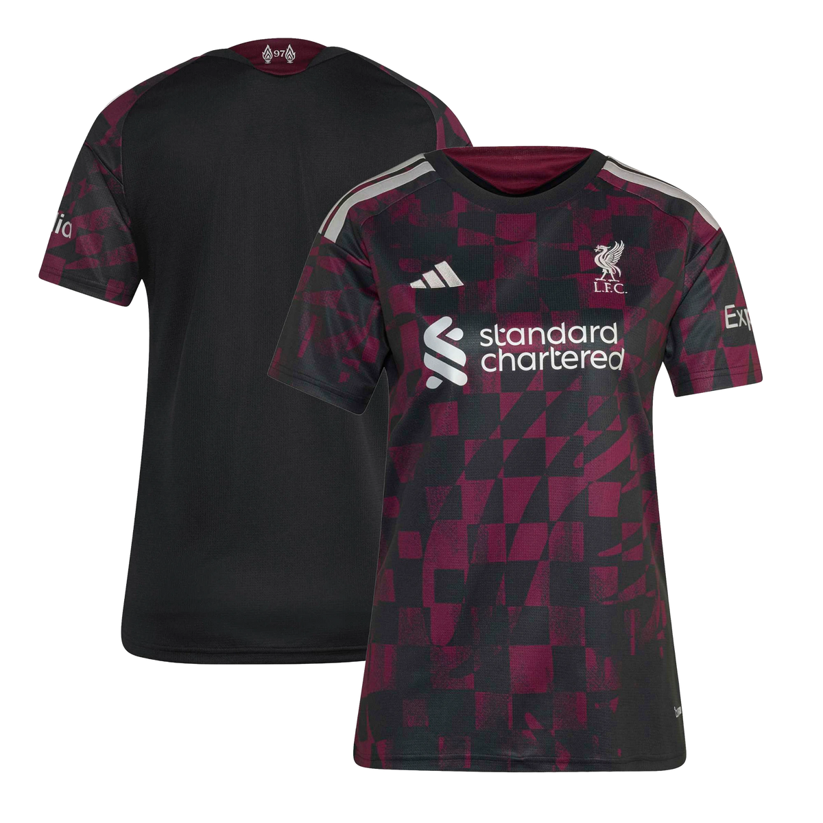 Front and back view of women's Liverpool 2026-2027 third black replica jersey by Final Third Kit