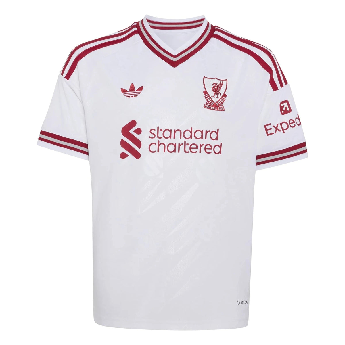 Front view of youth Liverpool 2026-2027 away white replica custom soccer jersey by Final Third Kit