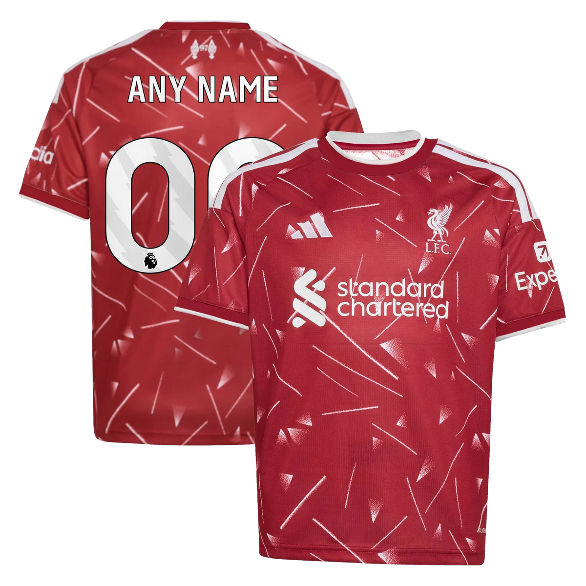 Front and back view of youth Liverpool 2026-2027 home red replica custom jersey by Final Third Kit