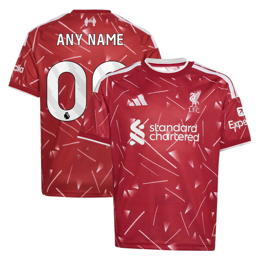 Front and back view of youth Liverpool 2026-2027 home red replica custom jersey by Final Third Kit
