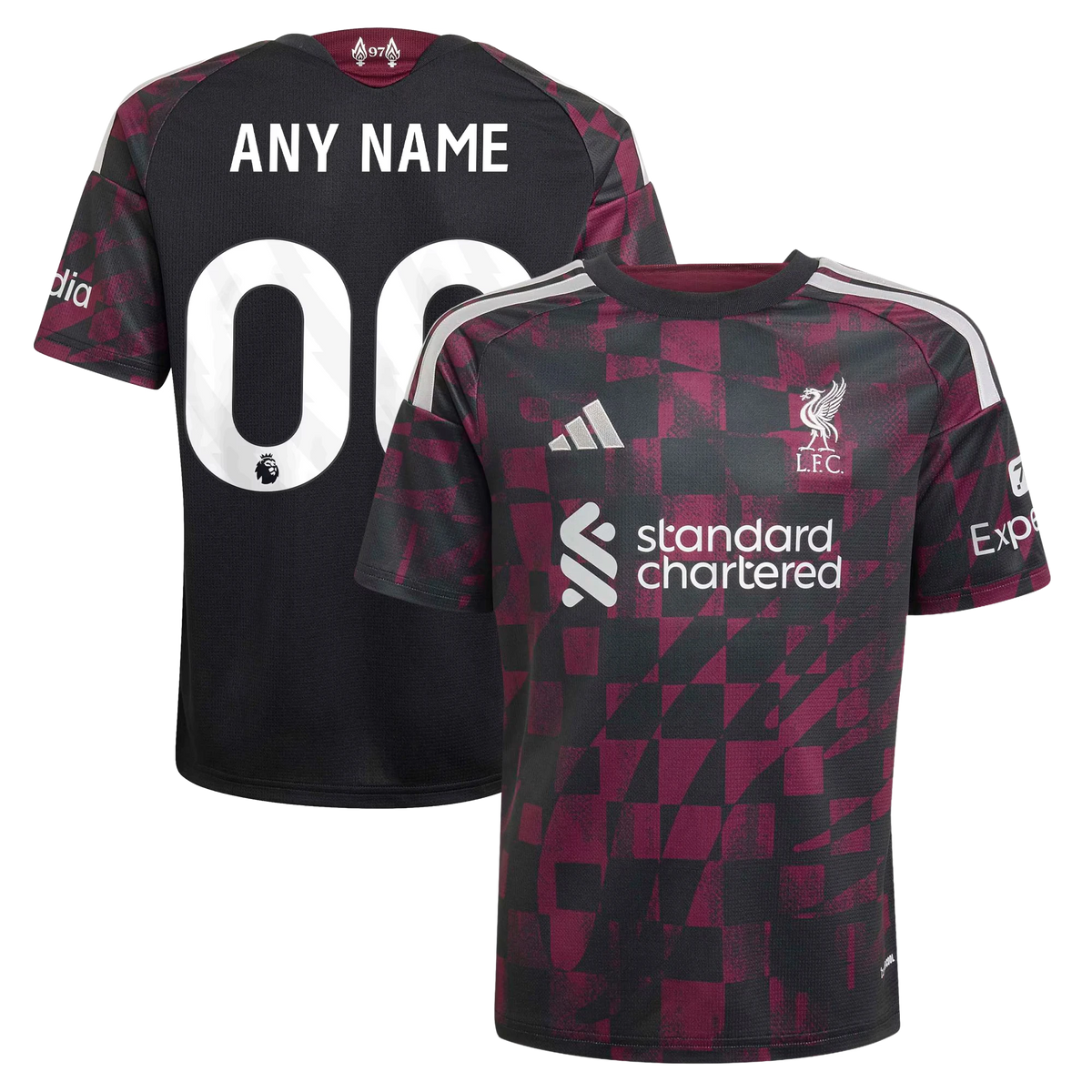 Front and back view of youth Liverpool 2026-2027 third black replica custom jersey by Final Third Kit