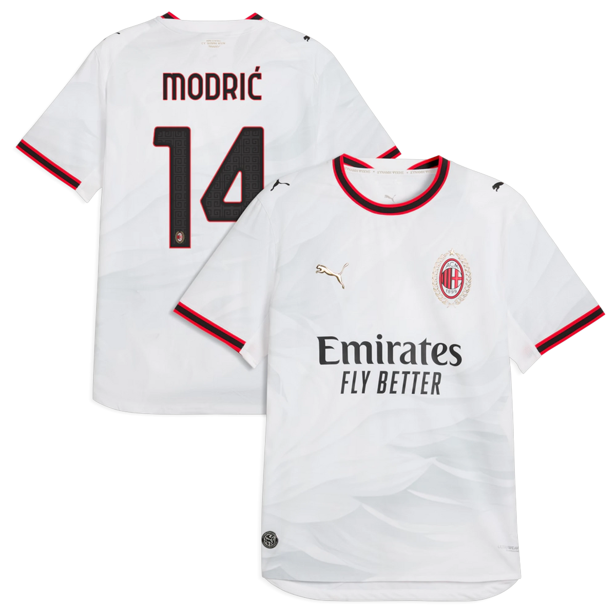 Front and back view of AC Milan 2026-2027 away white on-field authentic jersey featuring Luka Modrić by Final Third Kit