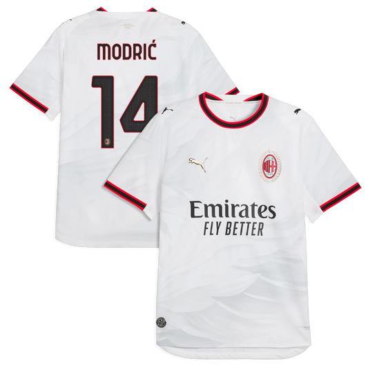 Front and back view of AC Milan 2026-2027 away white on-field authentic jersey featuring Luka Modrić by Final Third Kit