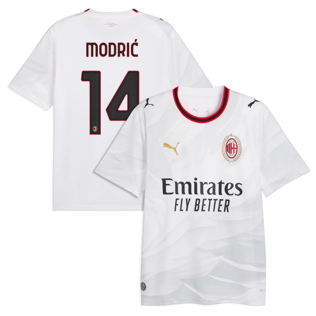 Front and back view of AC Milan 2026-2027 away white replica jersey featuring Luka Modrić by Final Third Kit
