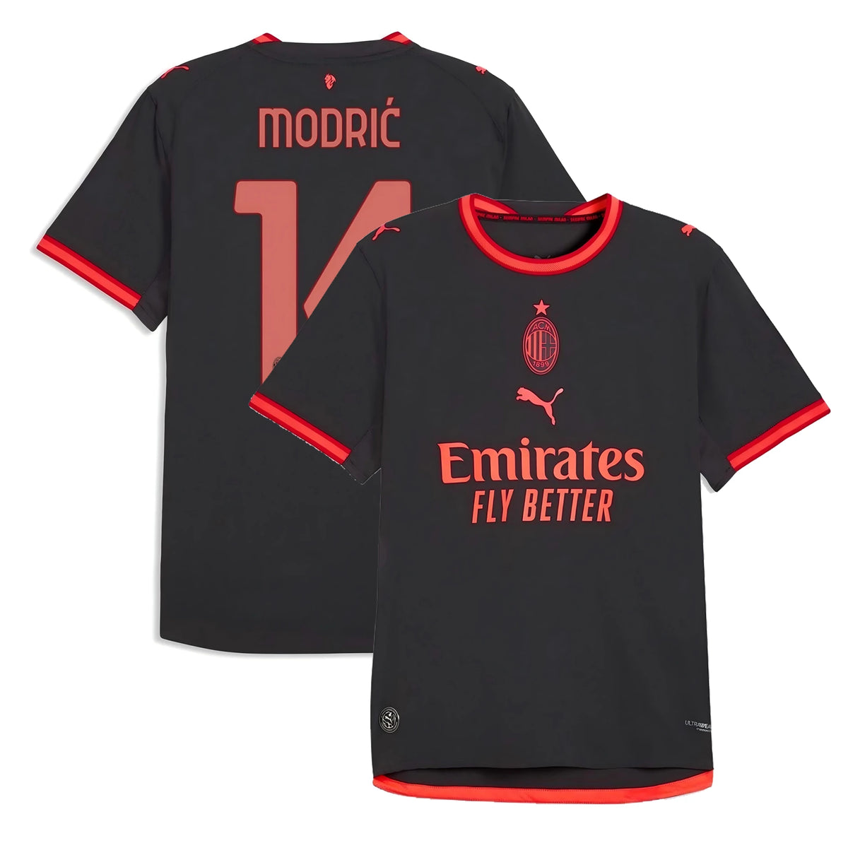 Front and back view of AC Milan 2026-2027 third grey on-field authentic jersey featuring Luka Modrić by Final Third Kit