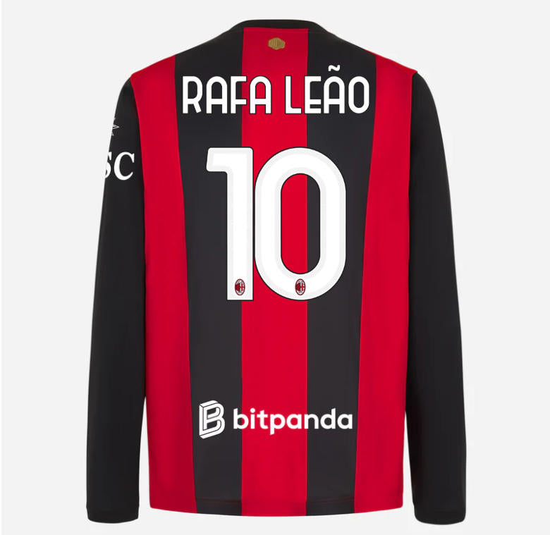 back view of AC Milan 2026/27 long sleeve home jersey with RAFA LEÃO #10 custom print