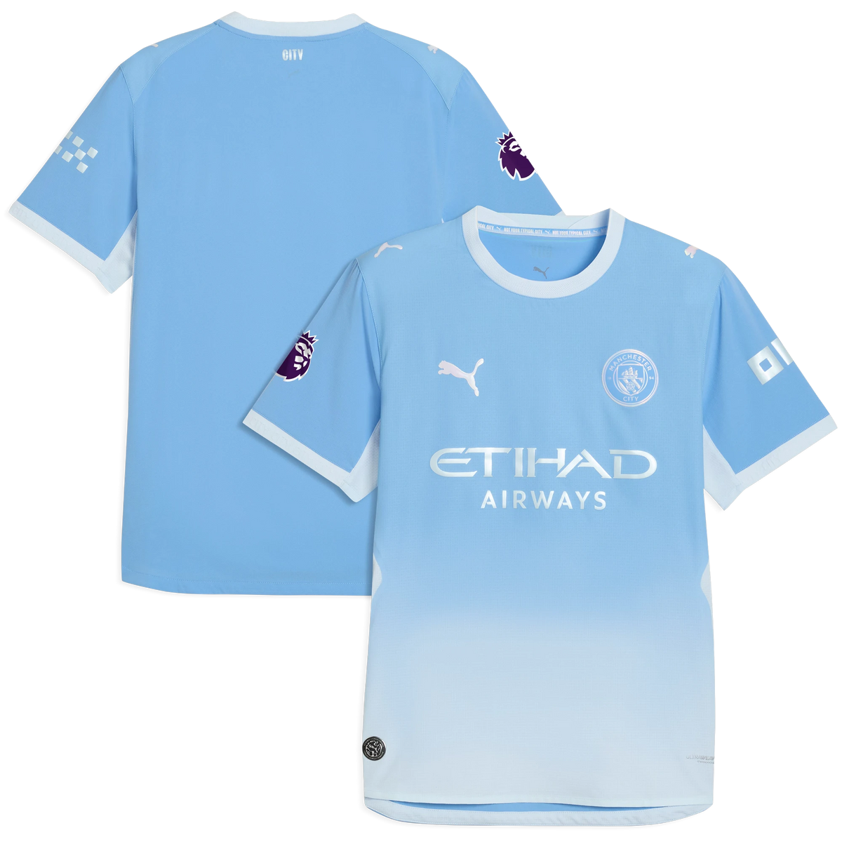 Front and back view of men's Manchester City 2026-2027 home light blue on-field authentic jersey by Final Third Kit