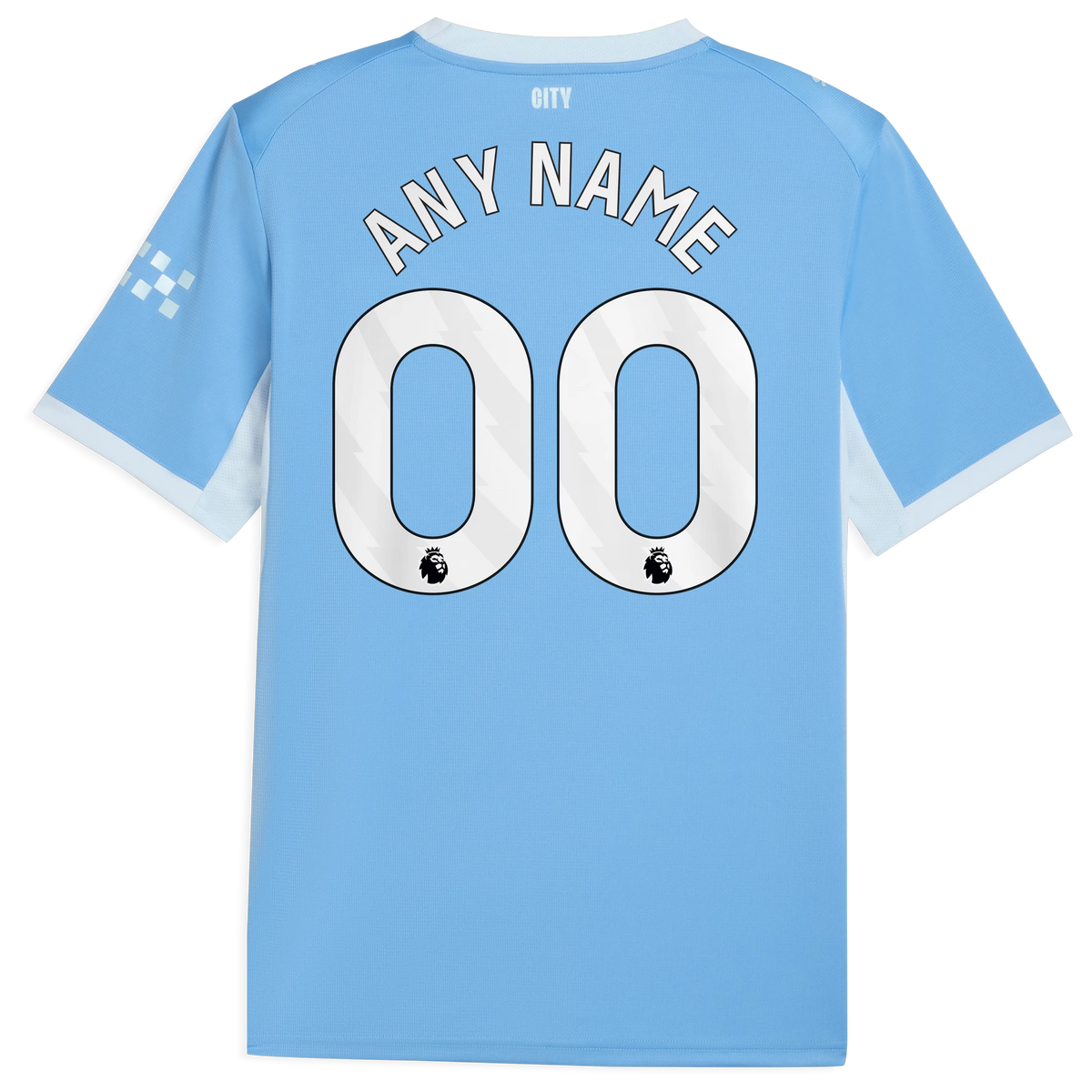 Back view of men's Manchester City 2026-2027 home light blue replica football shirt with custom name and number printing by Final Third Kit