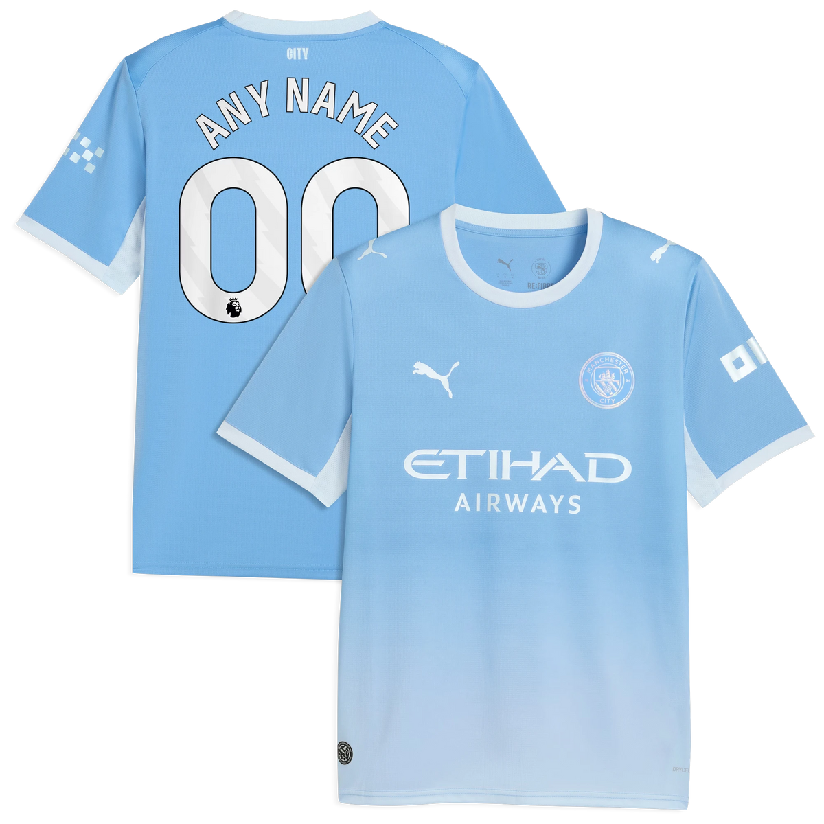 Front and back view of men's Manchester City 2026-2027 home light blue replica custom jersey by Final Third Kit