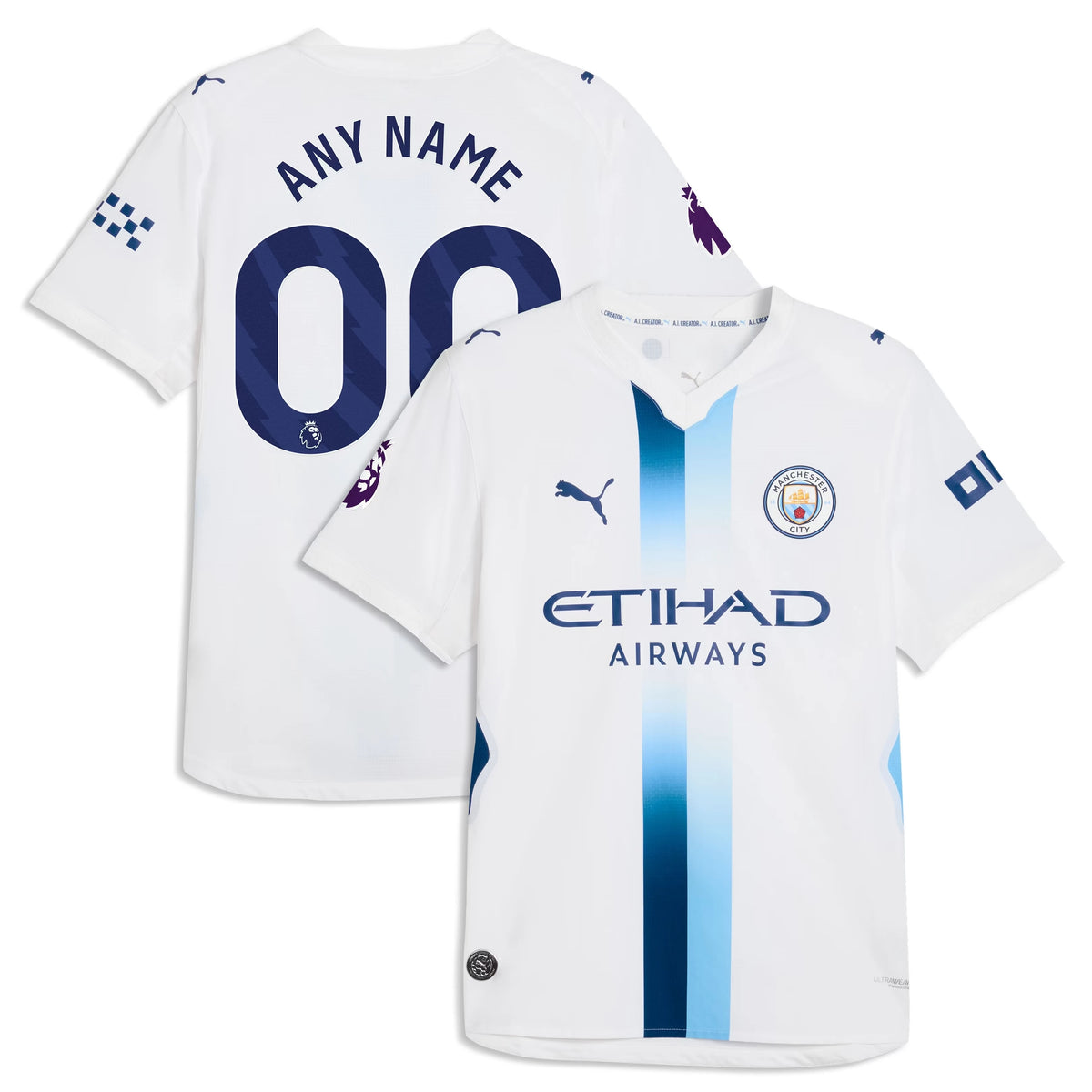 Front and back view of Manchester City 2026-2027 third white on-field authentic custom jersey by Final Third Kit