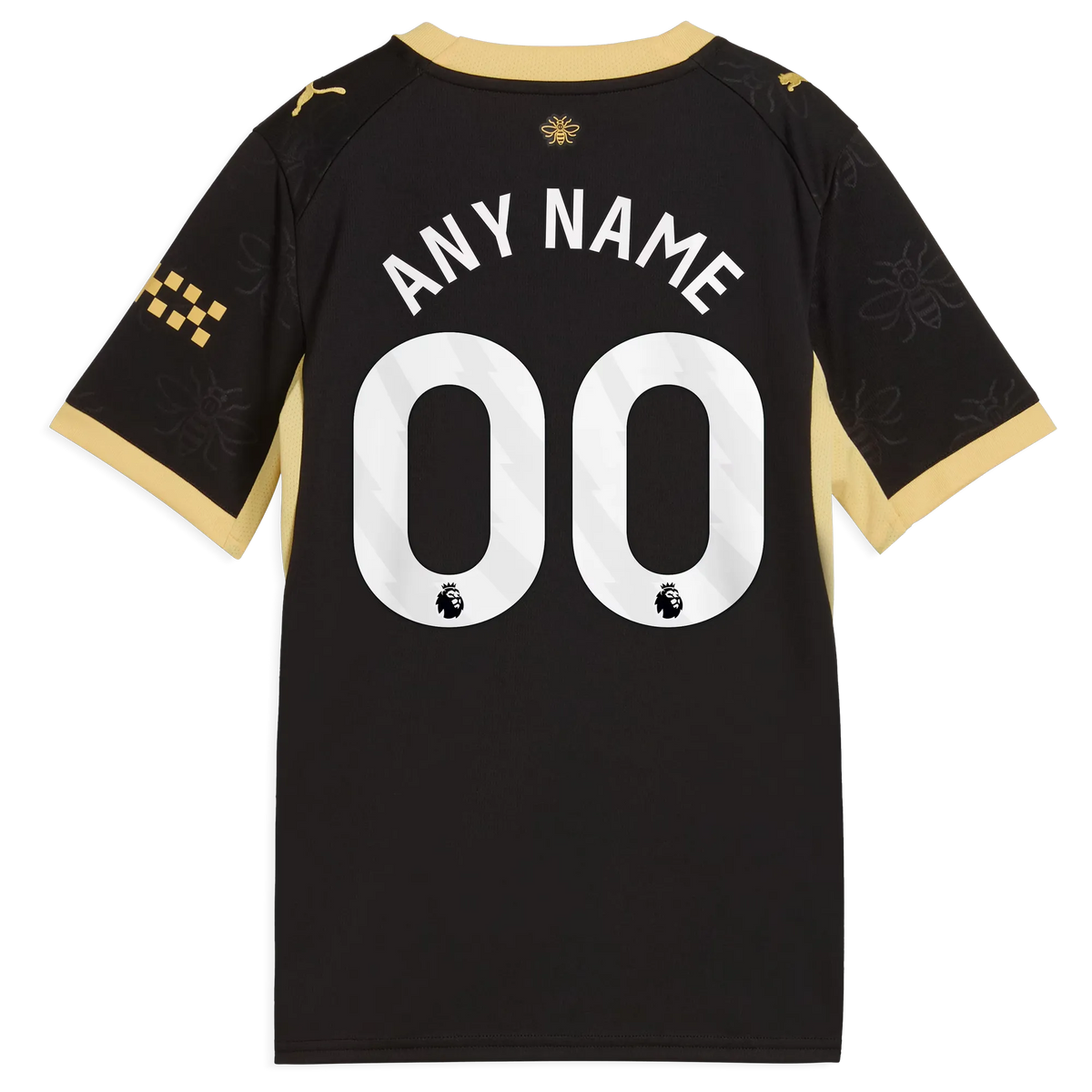 Back view of youth Manchester City 2026-2027 away black replica football shirt with custom name and number printing by Final Third Kit