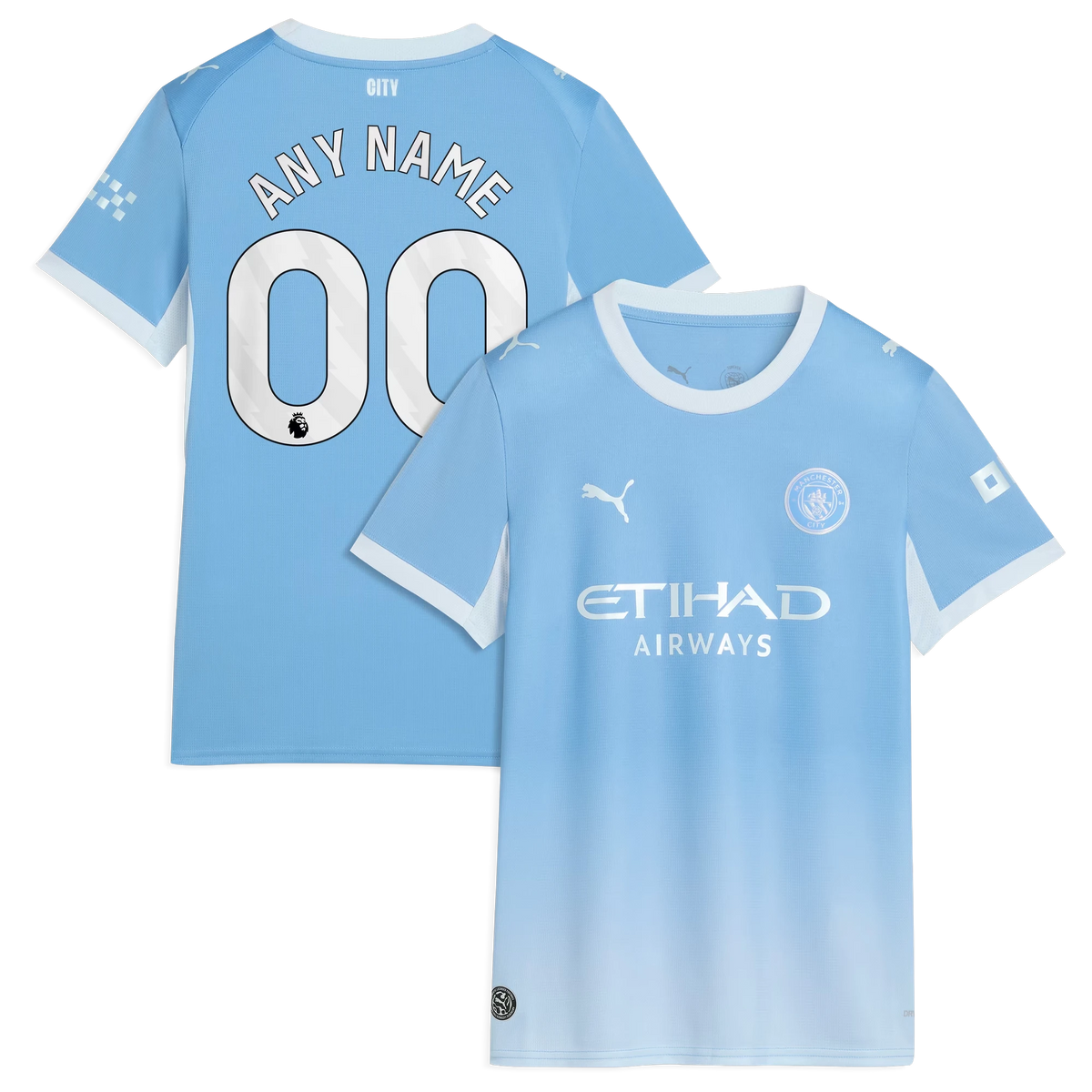 Front and back view of women's Manchester City 2026-2027 home light blue replica custom jersey by Final Third Kit