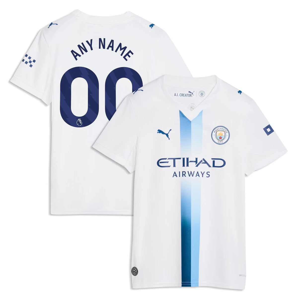 Front and back view of women's Manchester City 2026-2027 third white replica custom jersey by Final Third Kit