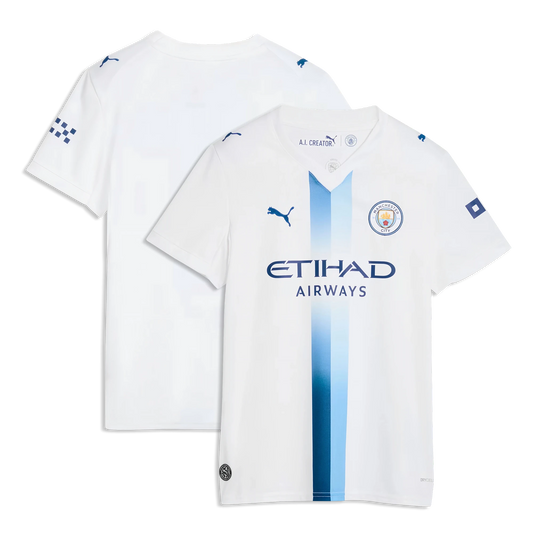 Front and back view of women's Manchester City 2026-2027 third white replica jersey by Final Third Kit