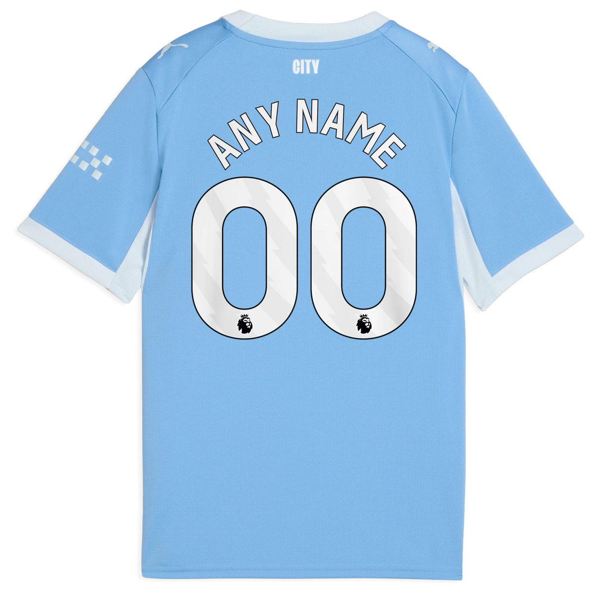 Back view of youth Manchester City 2026-2027 home light blue replica football shirt with custom name and number printing by Final Third Kit