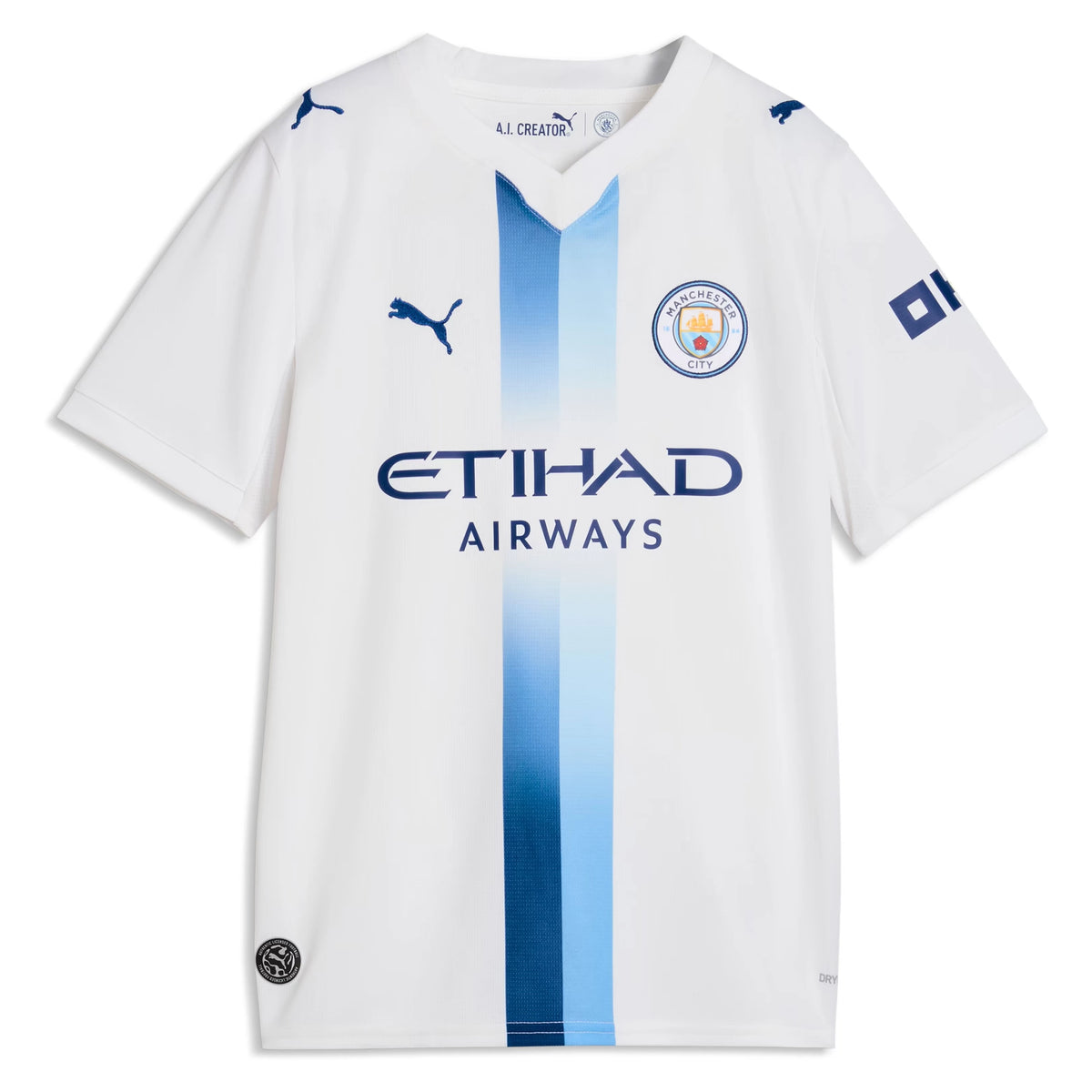 Front view of youth Manchester City 2026-2027 third white replica custom soccer jersey by Final Third Kit