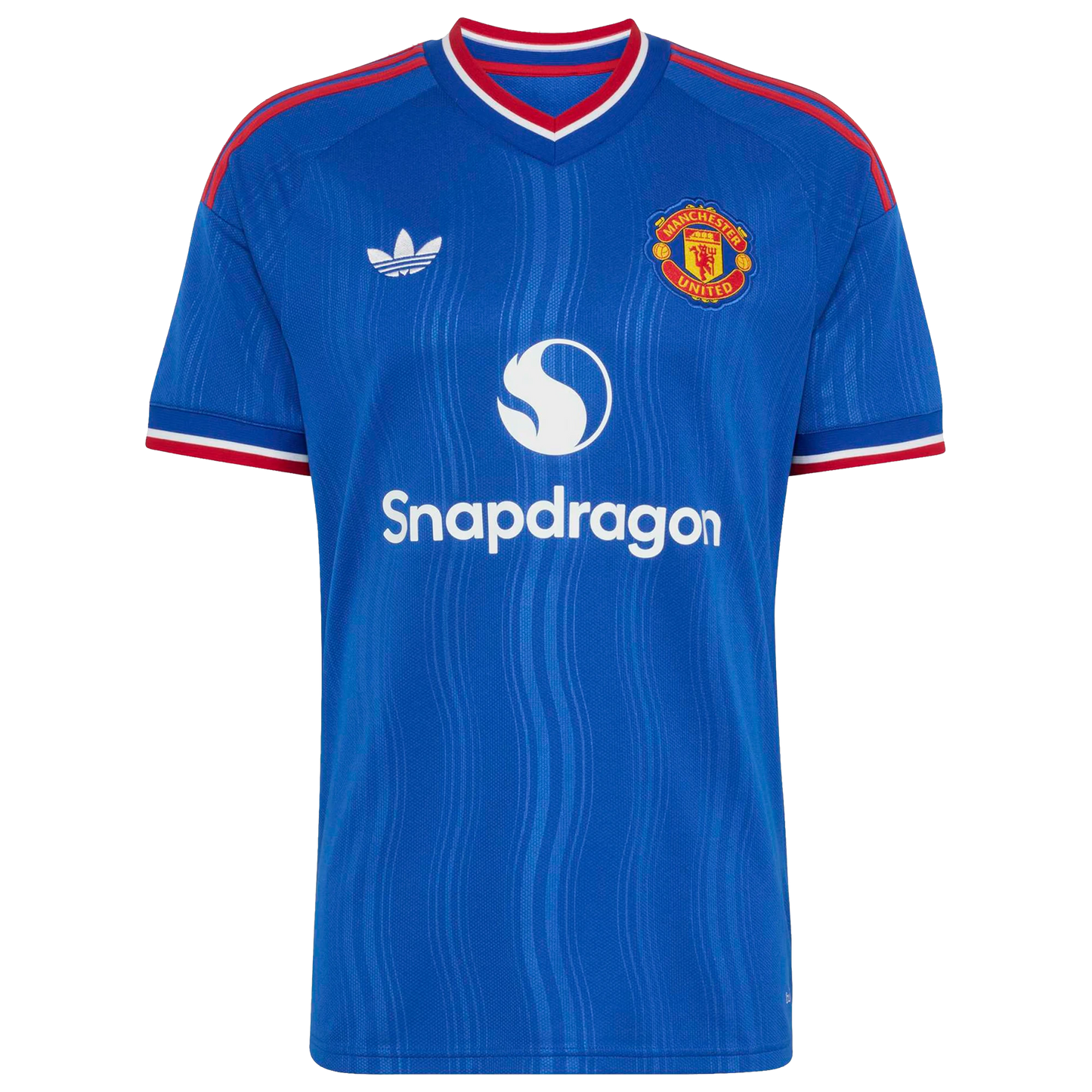 Front view of men's Manchester United 2026-2027 away royal blue replica soccer jersey by Final Third Kit
