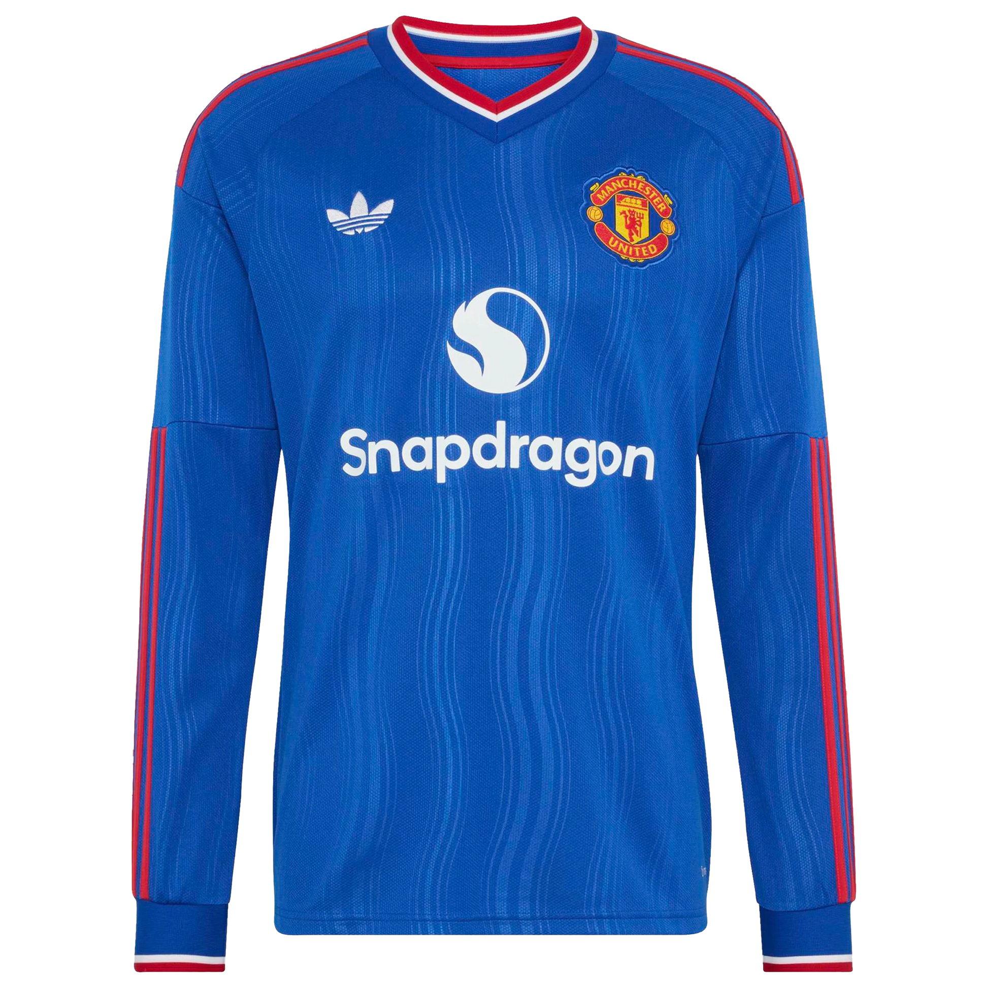 Front view of men's Manchester United 2026-2027 away royal blue replica long sleeve soccer jersey by Final Third Kit