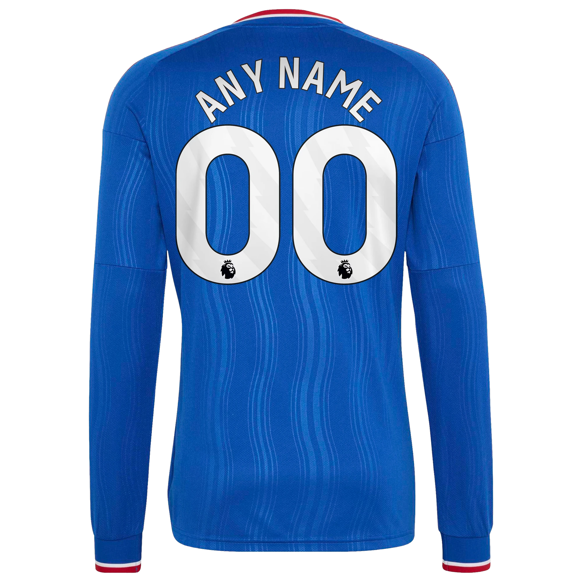 Back view of men's Manchester United 2026-2027 away royal blue replica long sleeve football shirt with custom name and number printing by Final Third Kit