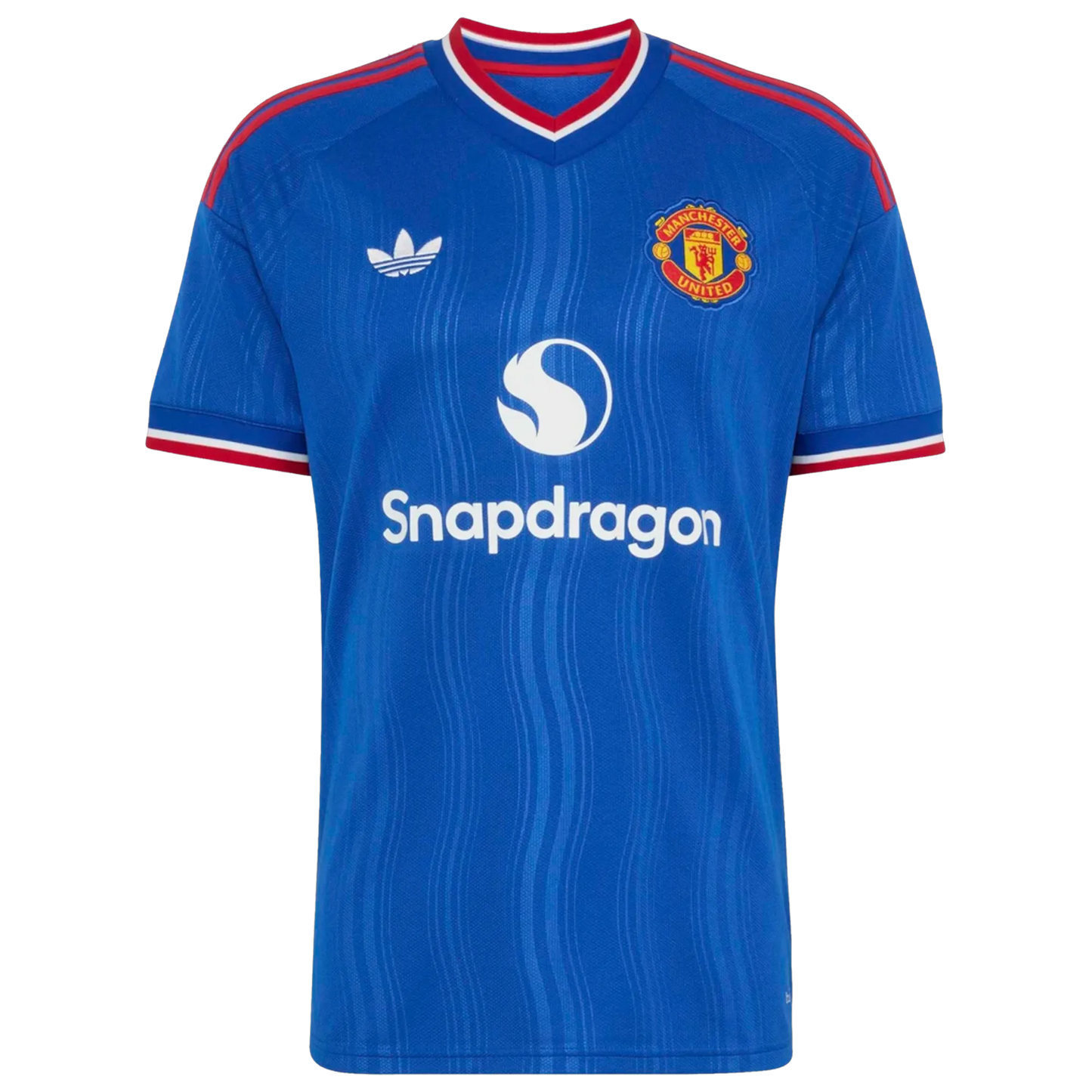 Front view of men's Manchester United 2026-2027 away royal blue replica soccer jersey by Final Third Kit