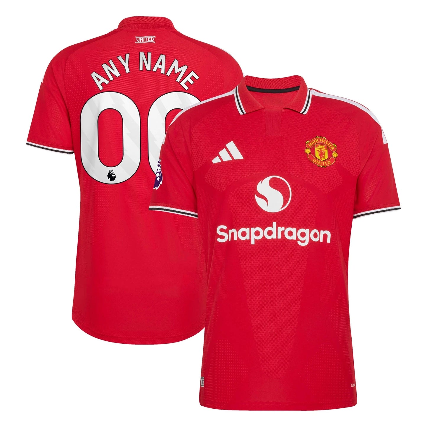 Front and back view of men's Manchester United 2026-2027 home red on-field authentic custom jersey by Final Third Kit