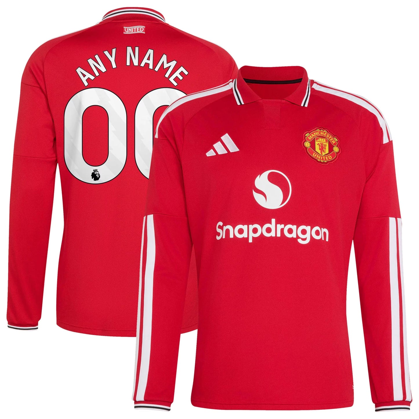 Front and back view of men's Manchester United 2026-2027 home red replica long sleeve custom jersey by Final Third Kit