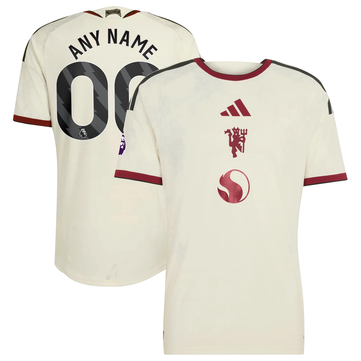 Front and back view of Manchester United 2026-2027 third cream on-field authentic custom jersey by Final Third Kit