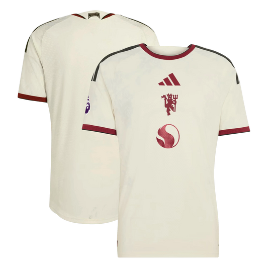 Front and back view of Manchester United 2026-2027 third cream on-field authentic jersey by Final Third Kit