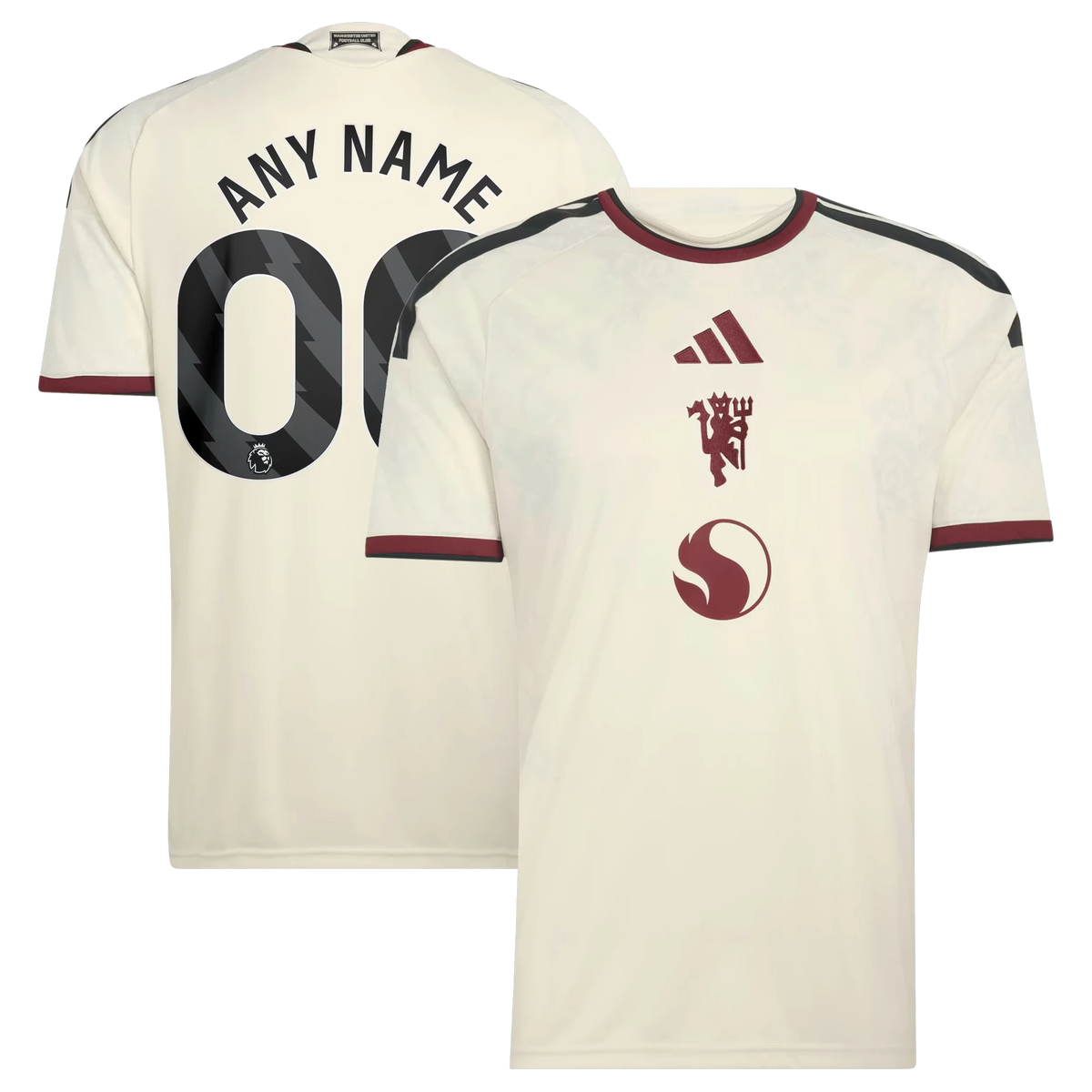 Front and back view of Manchester United 2026-2027 third cream replica custom long sleeve jersey by Final Third Kit