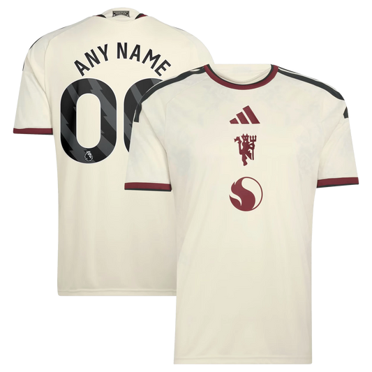 Front and back view of Manchester United 2026-2027 third cream replica custom long sleeve jersey by Final Third Kit